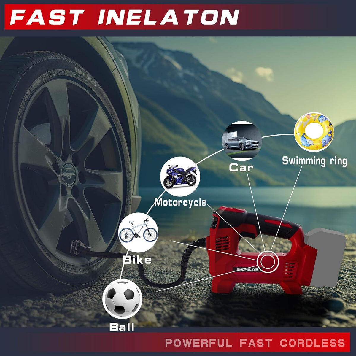 Nichilas Inflador de neumáticos compatible con batería Milwaukee M1...