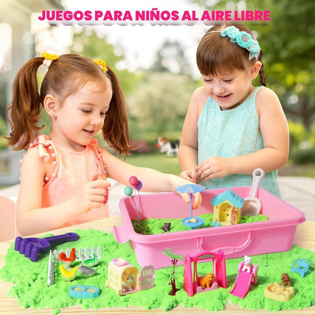 Billeeit Pet Sensory Bin Sand Toy w/2.2lbs Green Moldable Sand