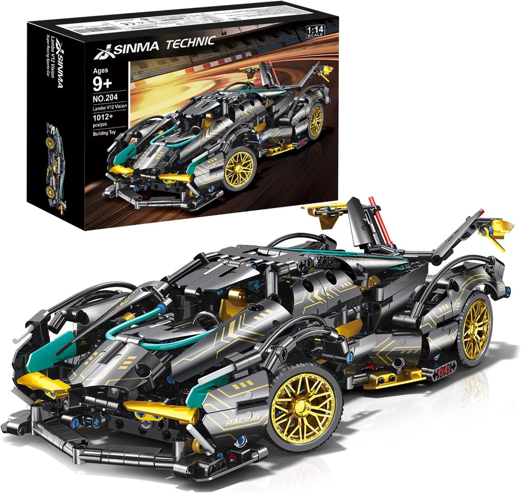 JSINMA Technic Sports Car Building Blocks Juguetes para niños o adultos Kits 1:14 MOC Lambo V12 Juego de construcción Speed Champions Racing Modelo de vehículo para niños de 10, 12 y 14 años (1012 piezas)
