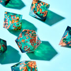 HEIMDALLR Juego de dados de núcleo líquido con la primera caja de visualización LED - Juego de 7 dados DND de borde afilado pintado a mano con caja de regalo - Juego de dados de resina de Dungeons and