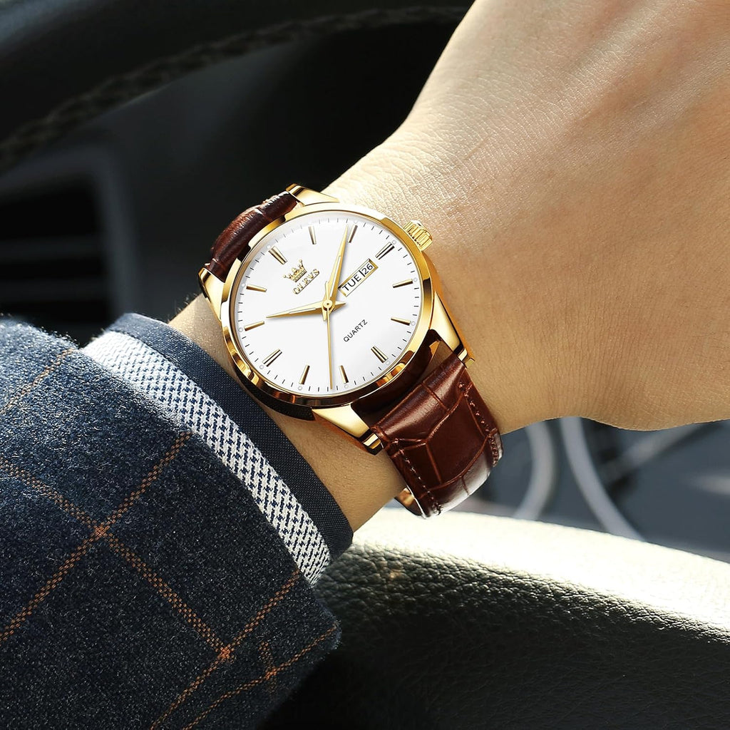 Reloj de cuero casual para hombre, fácil de leer, analógico de acero inoxidable de tres manecillas, para hombre, minimalista, fecha, impermeable, luminoso, reloj de pulsera de cuarzo para