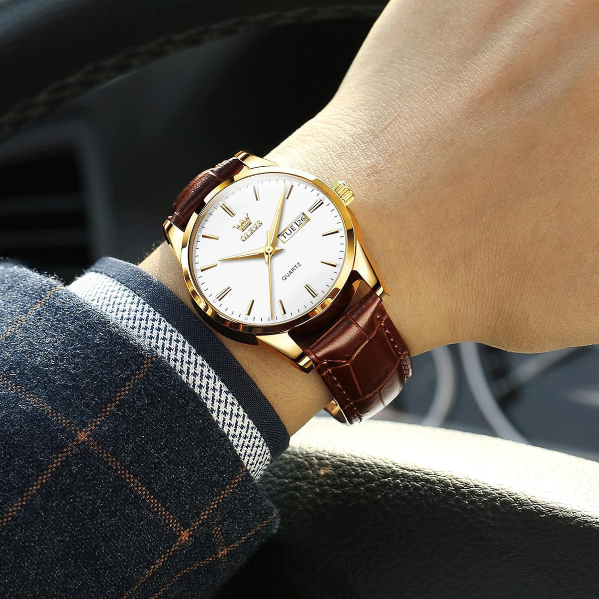 Reloj de cuero casual para hombre, fácil de leer, analógico de acero inoxidable de tres manecillas, para hombre, minimalista, fecha, impermeable, luminoso, reloj de pulsera de cuarzo para