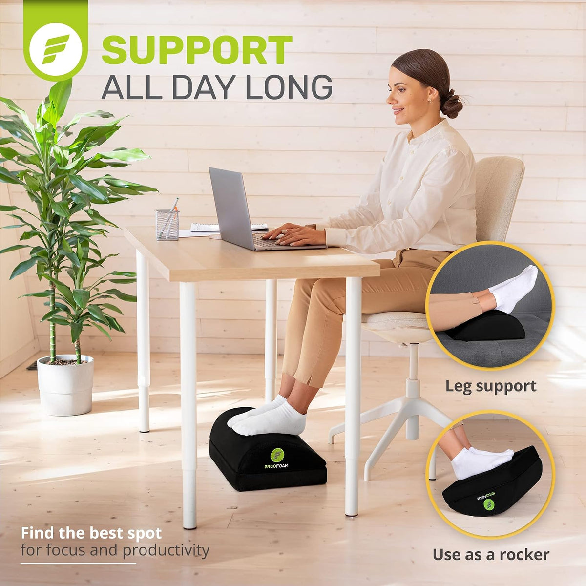Lámpara ErgoFoam Reposapiés ortopédico con diseño de lágrima avalado por quiroprácticos, 2 en 1 ajustable para debajo del escritorio para dolor lumbar, de espalda y rodilla (negro)