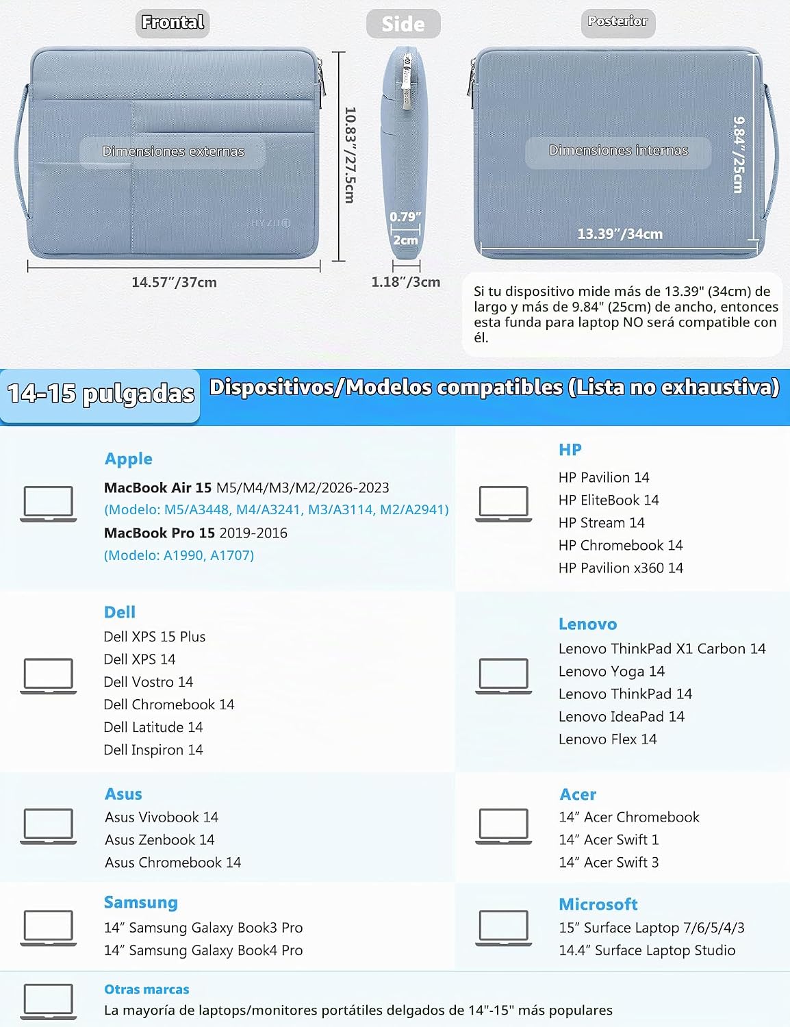 HYZUO Funda para laptop de 14-15 pulgadas para MacBook Air 15 M5, a...