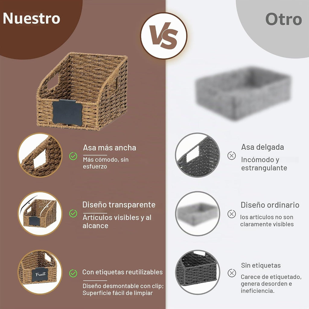 Cestas de despensa para organizar, organizadores de almacenamiento de mimbre, 3 piezas, color marrón