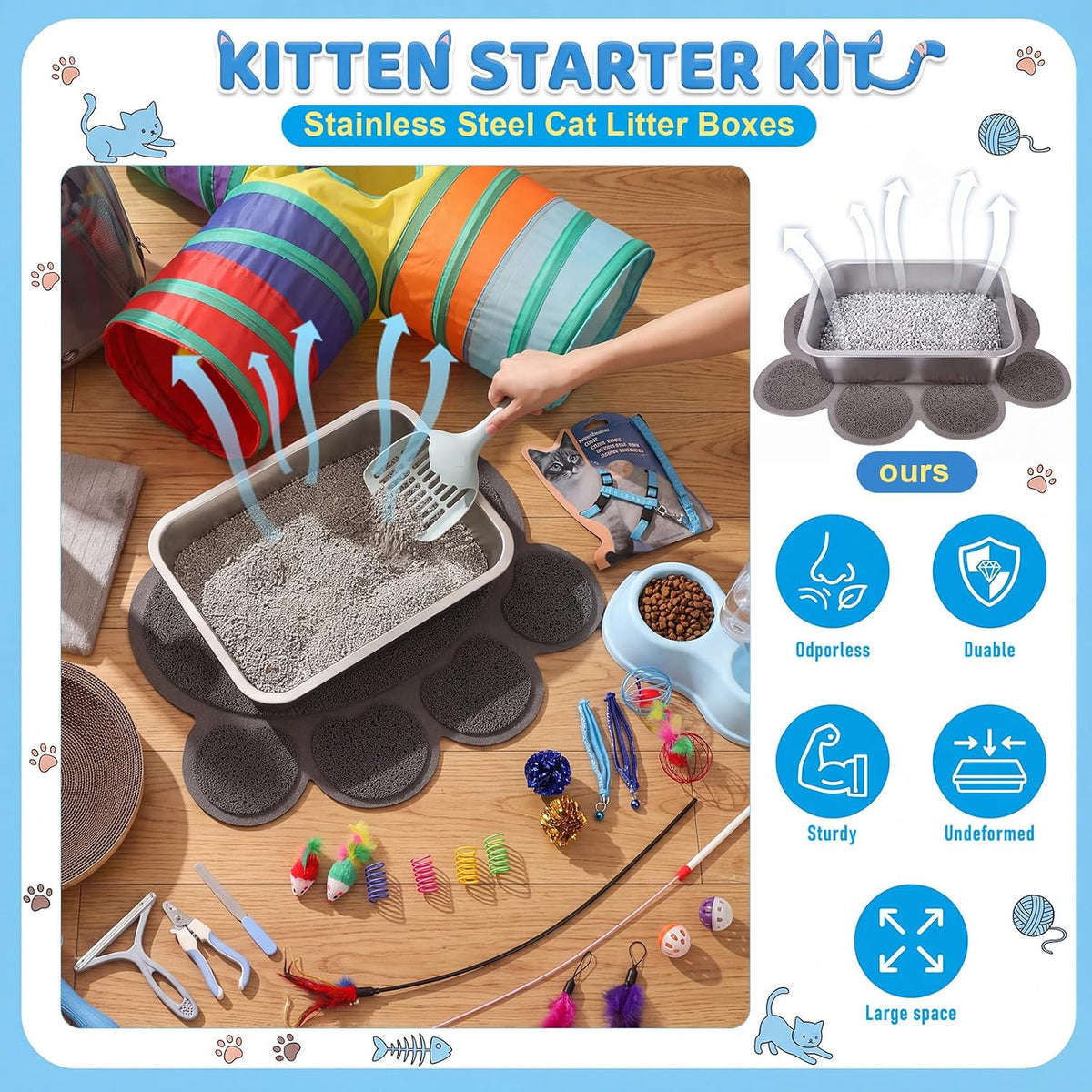 Kit de inicio de gatito de 31 piezas para interiores, color azul