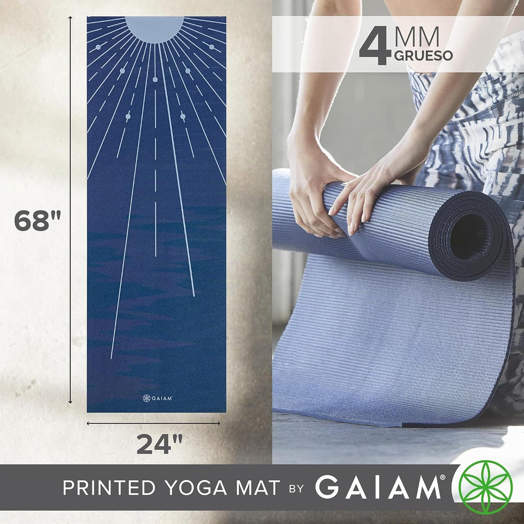 Gaiam - Tapete de yoga con estampado, antideslizante para ejercicio y fitness para todo tipo de yoga, pilates y ejercicios en el suelo
