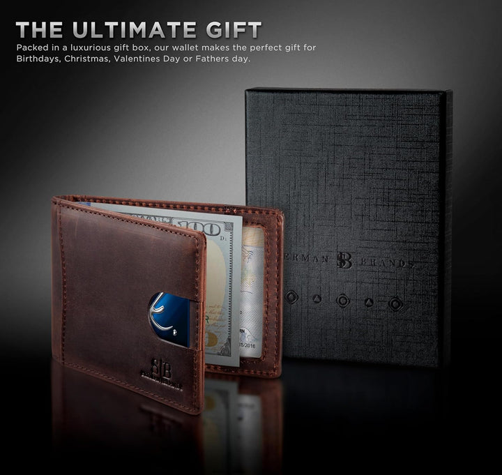SERMAN BRANDS RFID Blocking Slim Bifold Genuine Leather Minimalist...