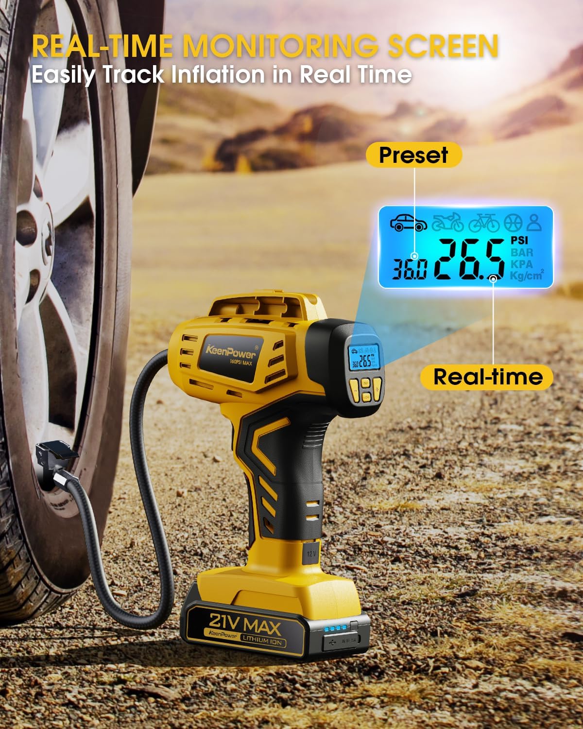 KeenPower Compresor de aire portátil para inflador de neumáticos, 2...
