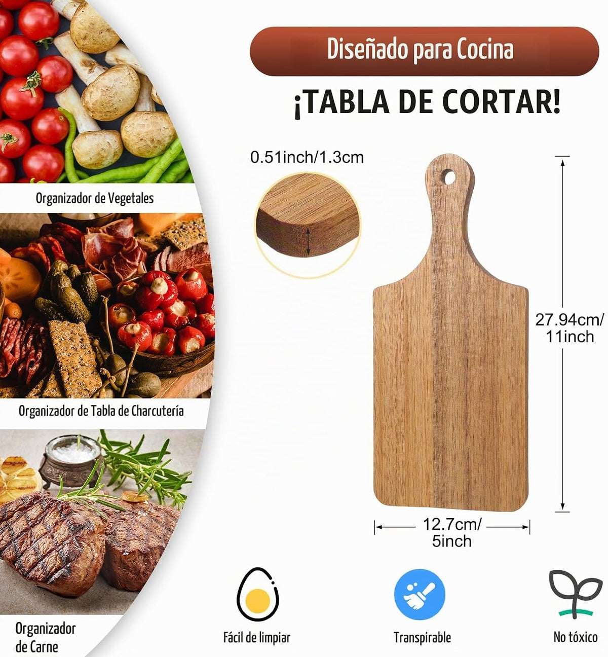 Tabla de cortar gruesa de 6 piezas, tablero de madera a granel para cortar servir embutidos material para grabado láser, día de la madre, boda, inauguración de la casa (Acacia)