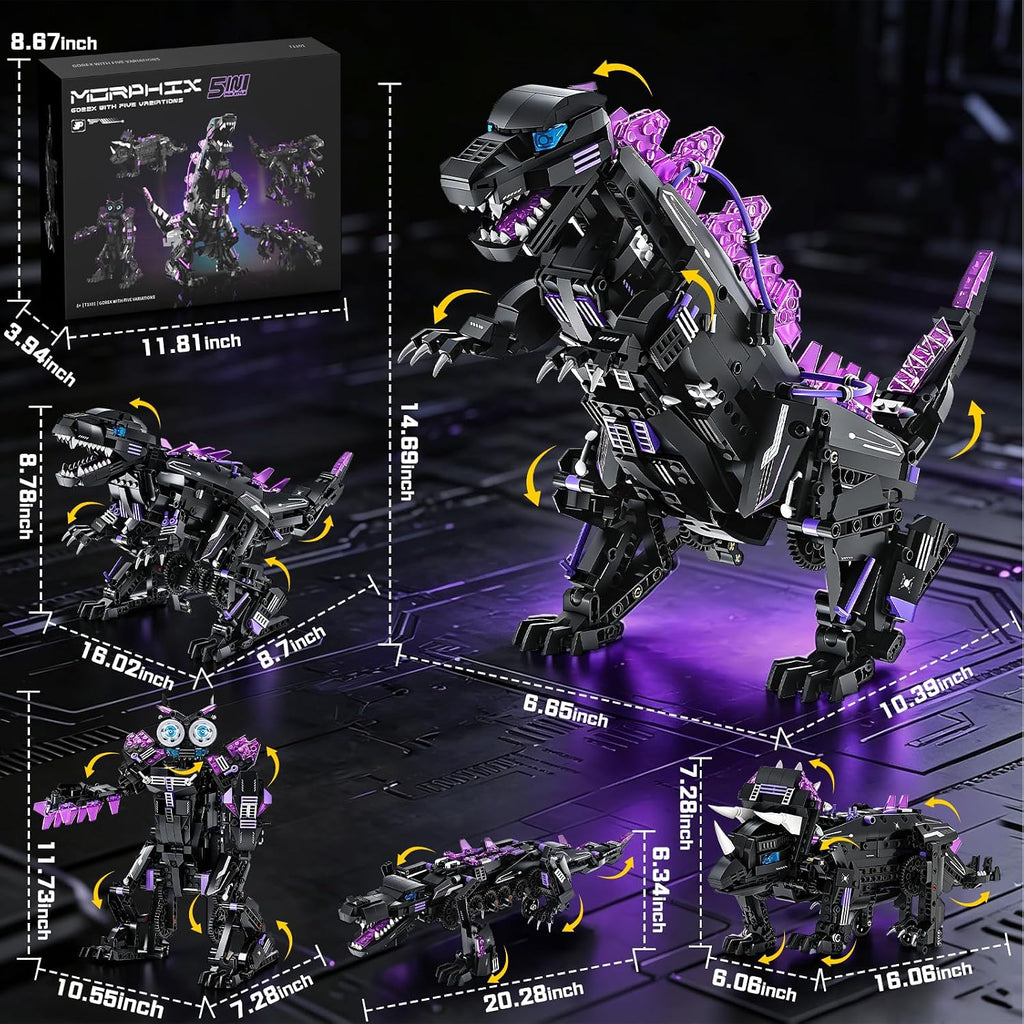 Kit de construcción de robot de dinosaurio STEM 5 en 1, aplicación 935 piezas y control remoto, reconstruye en T-Rex, triceratops, cocodrilo, robot y monstruo, regalo de ingeniería para niños y niñas