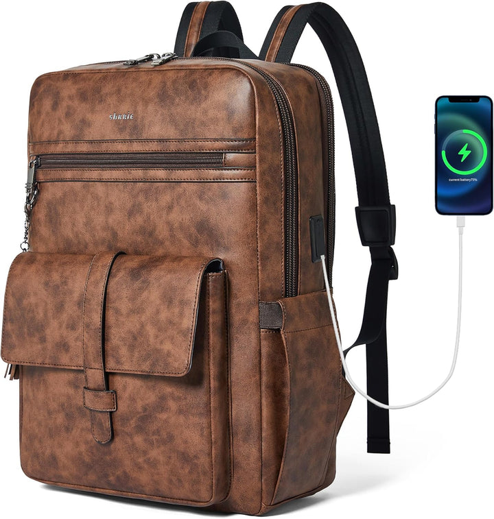 Shrrie Mochila para portátil de cuero vegano de 16 pulgadas con car...