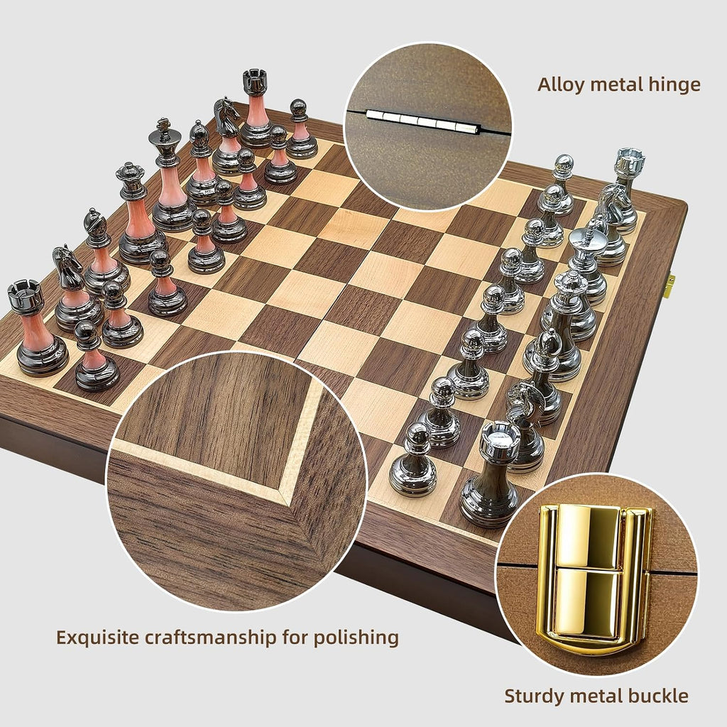 Juego de ajedrez de madera plegable grande de 17 pulgadas con piezas
