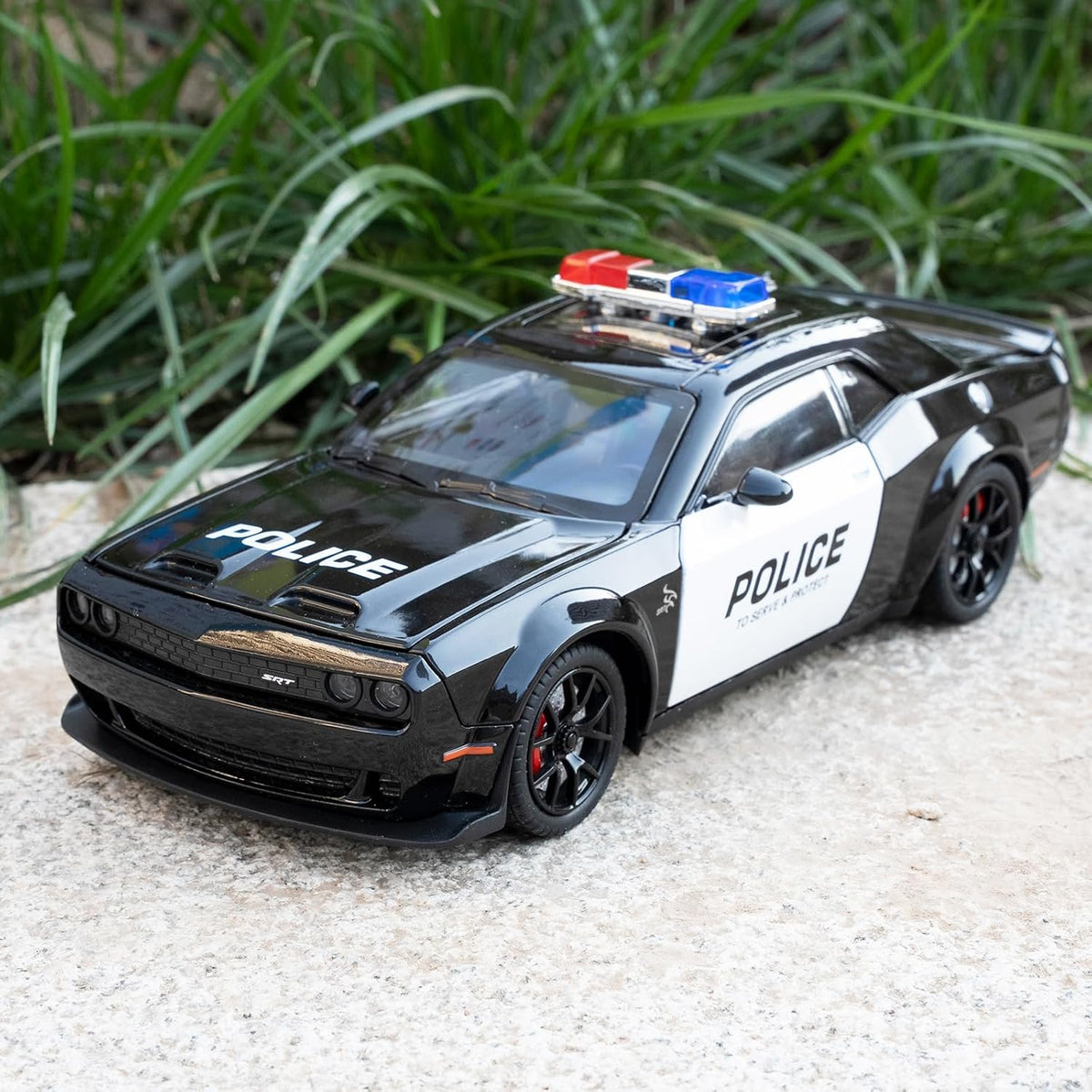 Modelo de coche de policía coleccionable 1:24 Challenger SRT Hellcat juguete, vehículo fundido a troquel con luces y sonidos, juguete de auto modelo de decoración para adultos y niños, regalos de cumpleaños