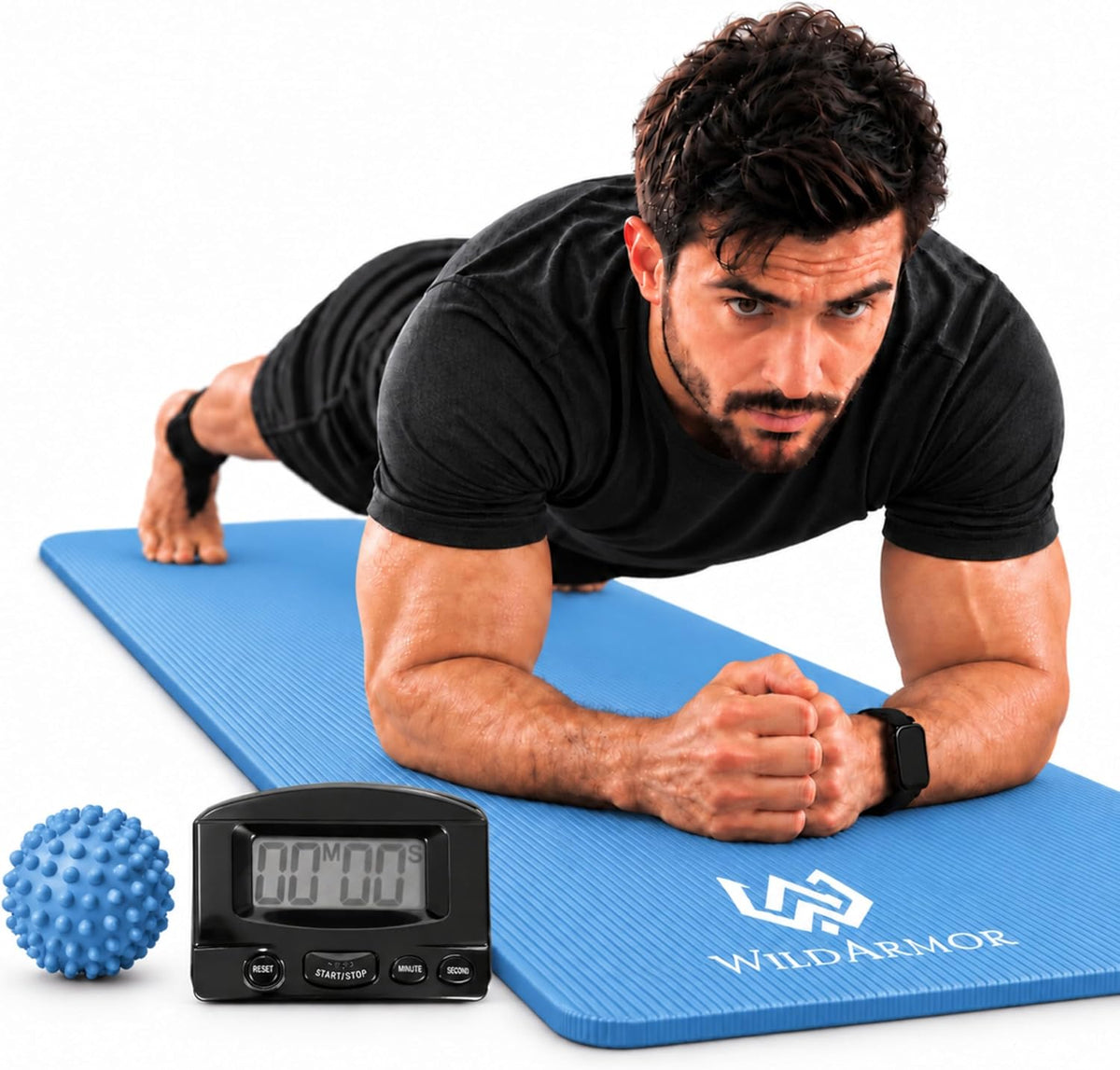 Tapete de yoga extra grueso, antideslizante de 0.591 in NBR, 72 x 24 pulgadas, viene con bola de masaje TPE y cronómetro digital, alfombrilla de entrenamiento para ejercicio en casa, fitness, pilates