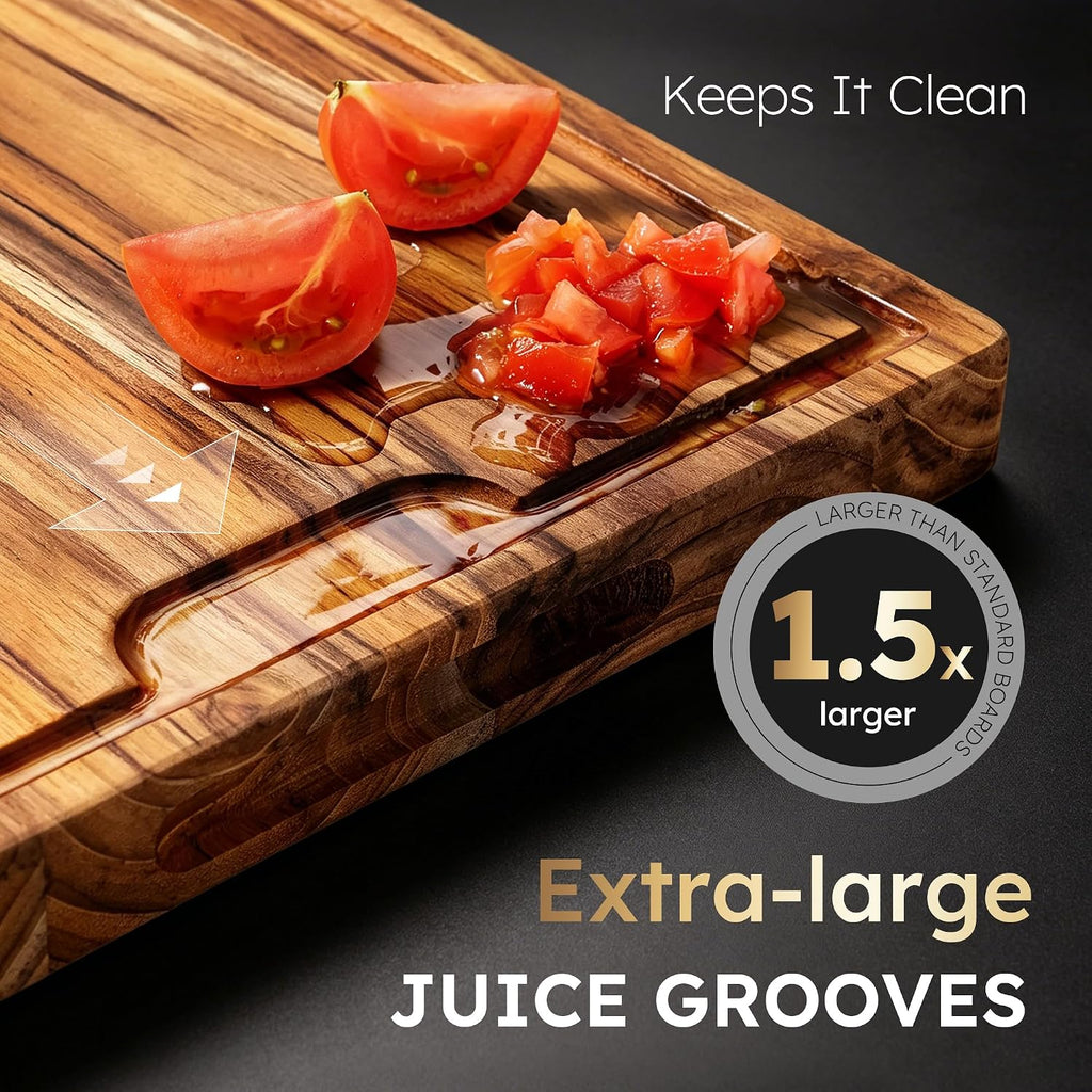 Set de 3 Tablas de Teca para cortar, tablas de carnicería con canal de jugos