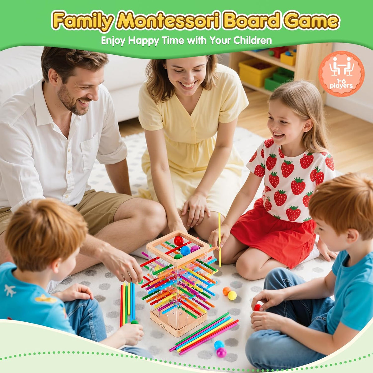 Juegos de mesa de madera Montessori, juego de dados con 48 palos coloridos y 12 bolas, juego familiar para niños y adultos, juguetes educativos de matemáticas para niños de 3, 4, 5 y 6 años, juguete