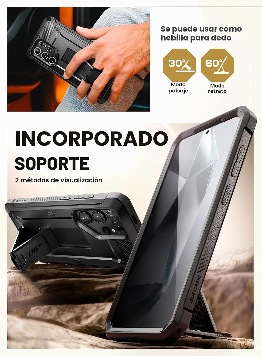 SUPCASE Funda para Samsung Galaxy S24 Ultra con soporte, [Unicorn Beetle Pro] [2 marcos frontales] [Protector de pantalla integrado y clip para cinturón] Funda de protección de grado militar para