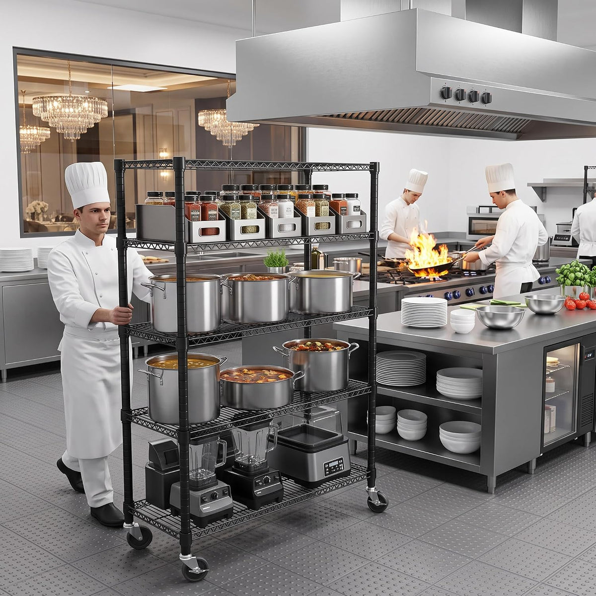 M MZG 3300LBS 53.1" W Estantería de 5 Niveles de Acero Estantería de Almacenamiento Estantería Utilitaria Organizador de Acero Estante de Alambre para Hogar, Cocina, Oficina, Garaje Negro 23.6" D x 53.1" W x 73.6" H