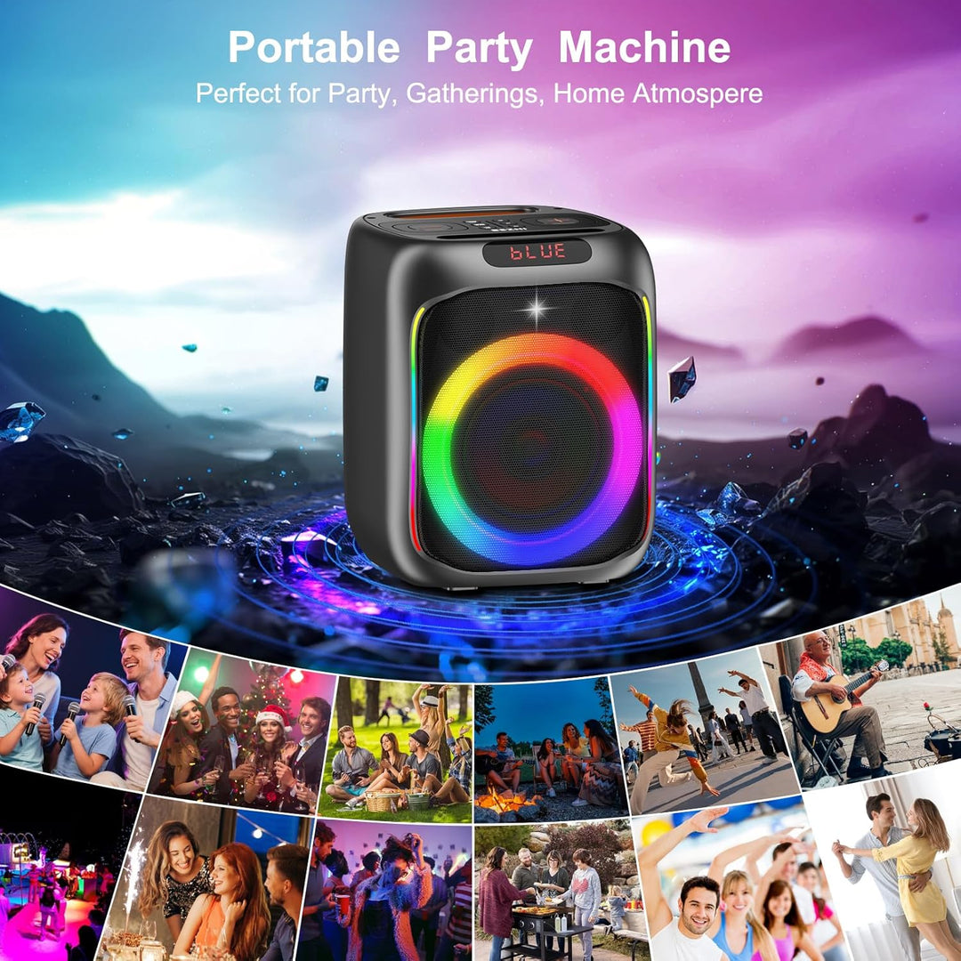 Máquina de karaoke con 2 micrófonos inalámbricos, altavoz Bluetooth...