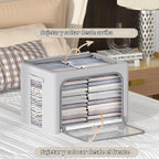 CYhom Paquete de 3 cajas de almacenamiento con marco, bolsas de almacenamiento de ropa, tela Oxford, plegable, apilable, juego organizador con ventana transparente y asas de transporte, gran capacidad (gris, grande, 66 L)