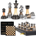 Juego de ajedrez de lujo grande de metal y acrílico con tablero de ajedrez de madera (17 pulgadas), piezas de metal ponderadas con tamaño King de 3.5 pulgadas, juego de ajedrez de torneo plegable para adultos y niños, juego de mesa familiar profesional