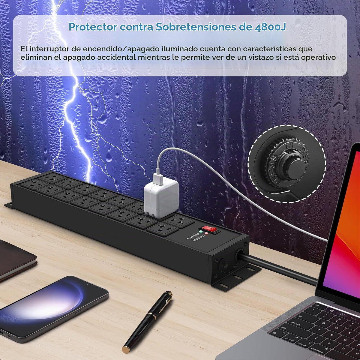 Protector de sobretensiones resistente 4800J, interruptor de 20