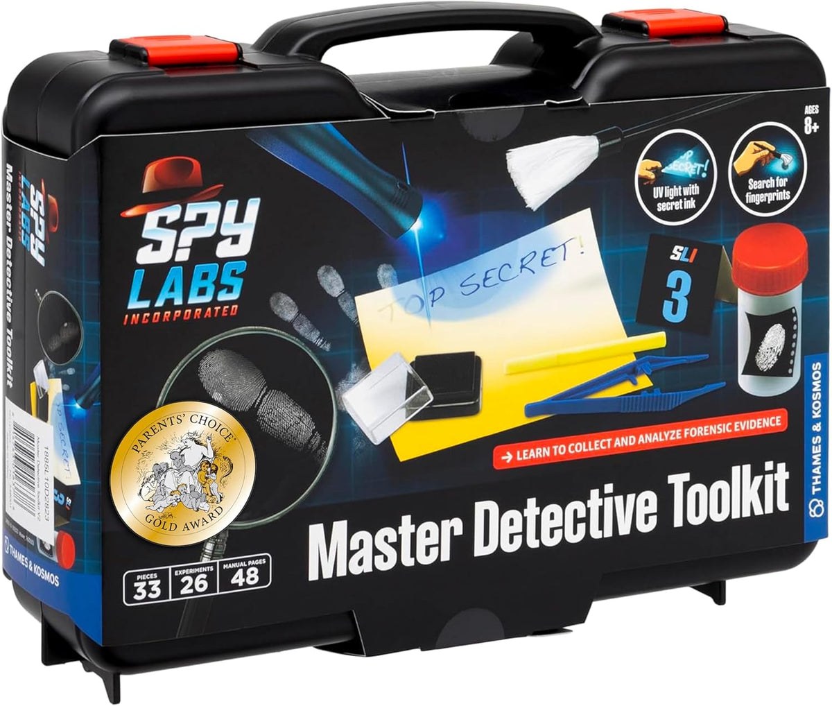 Kit de herramientas de detective maestro Spy Labs V2 | Kit de ciencia forense | Recopilar y documentar evidencia, jugar | Huellas dactilares, huellas de zapatos, marcas de neumáticos | Libro de