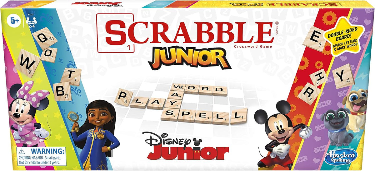 Hasbro Gaming Scrabble Junior: Edición Disney Junior Juego de mesa para niños | Tablero de juego de doble cara | Juego de palabras de combinación | Regalos de regreso a clases | De 5 años en adelante