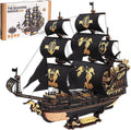 ROBOTIME Rompecabezas de madera 3D de caballito de mar para adultos, kits de modelo de velero negro para niños y hombres, decoración de oficina en casa, regalos de construcción de barcos piratas (603