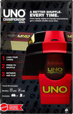Mattel Games UNO Championship Series - Barajador de cartas para tarjetas UNO y compatible con barajas estándar, pulsador y baraja hasta 224 cartas