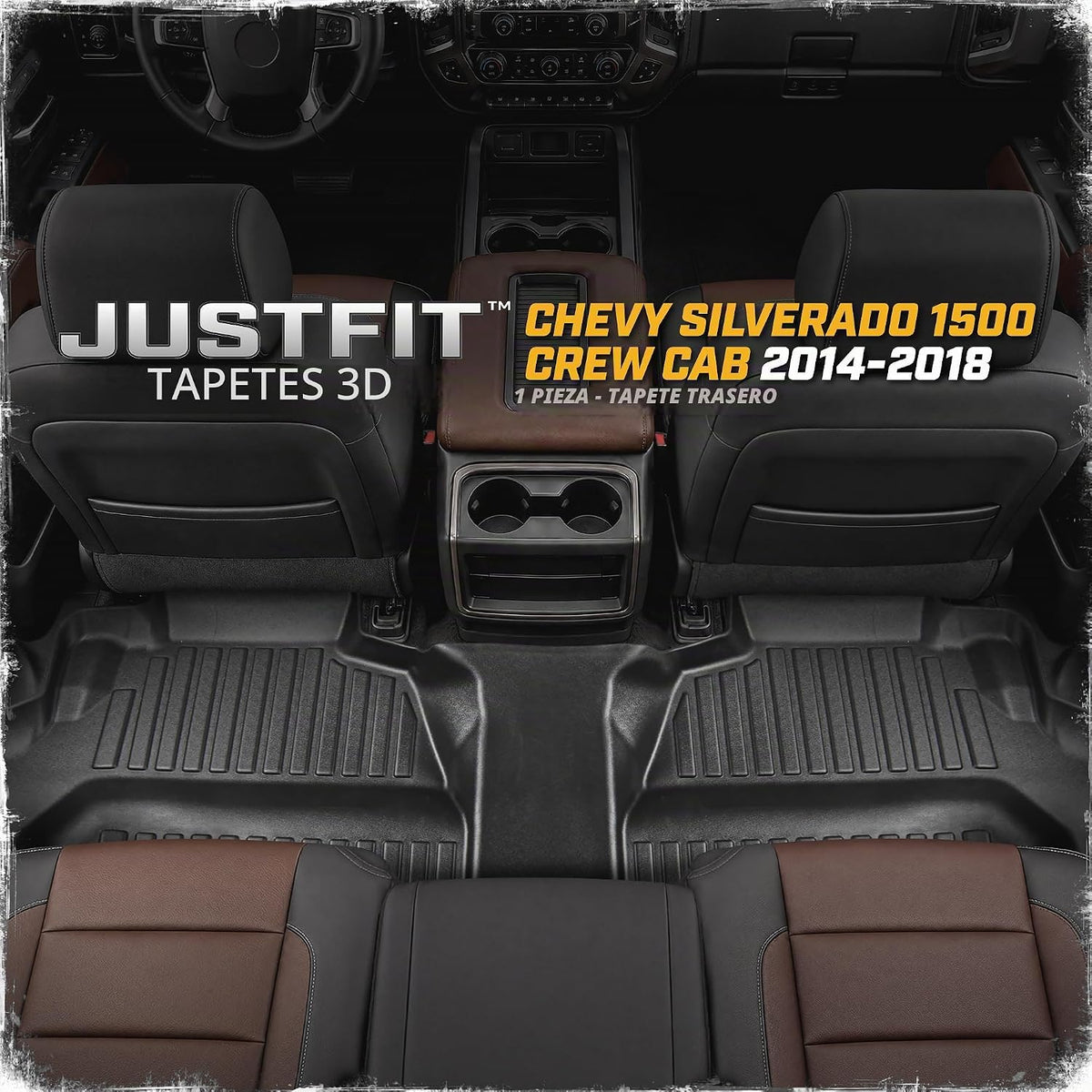 CAT® JustFit™ 3D - Tapete trasero de ajuste personalizado para Chevy Silverado 1500 Crew Cab 2014-2018, revestimiento de goma resistente medido por láser, accesorios Silverado