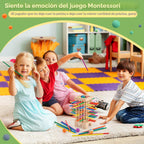 Montessori - Juego de mesa de madera, 42 coloridos palos de madera, juego de dados de matemáticas, juguetes educativos para 3, 4, 5, 6 años, juguetes de habilidades motoras finas y juguete de contar