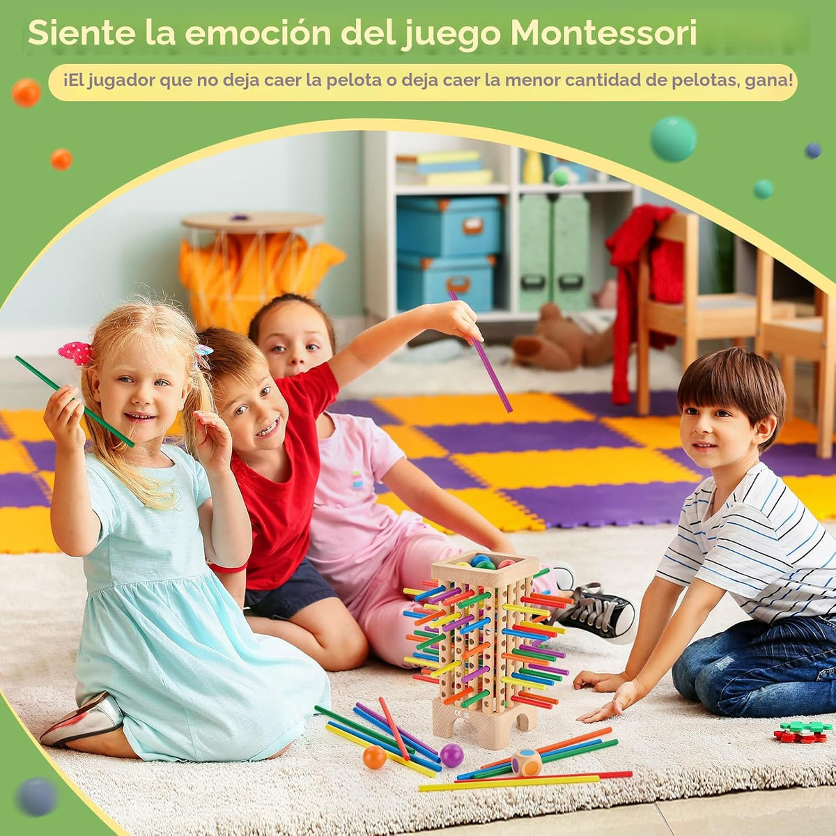 Montessori - Juego de mesa de madera, 42 coloridos palos de madera, juego de dados de matemáticas, juguetes educativos para 3, 4, 5, 6 años, juguetes de habilidades motoras finas y juguete de contar