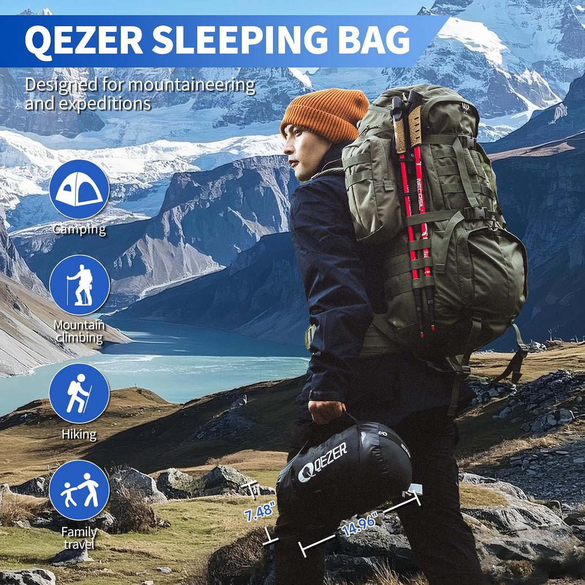 Saco de dormir para adultos para clima frío de 0 °F, bolsa de mochilero ligera con botines de plumón para hombres y mujeres para mantener el calor