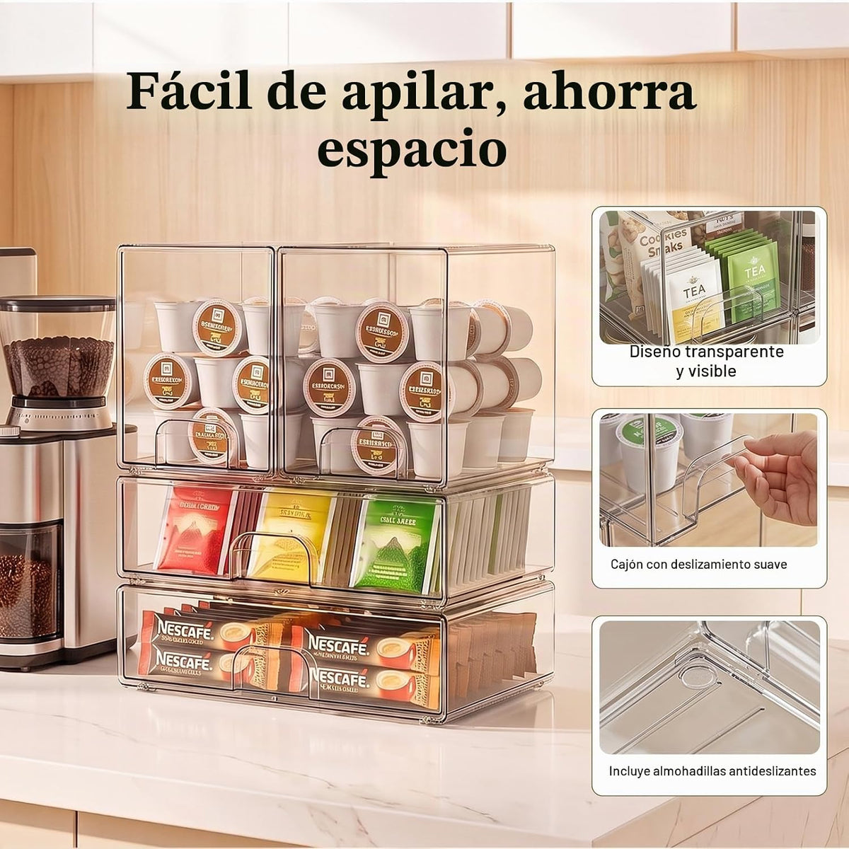 Cajones de almacenamiento apilables transparentes: cubos