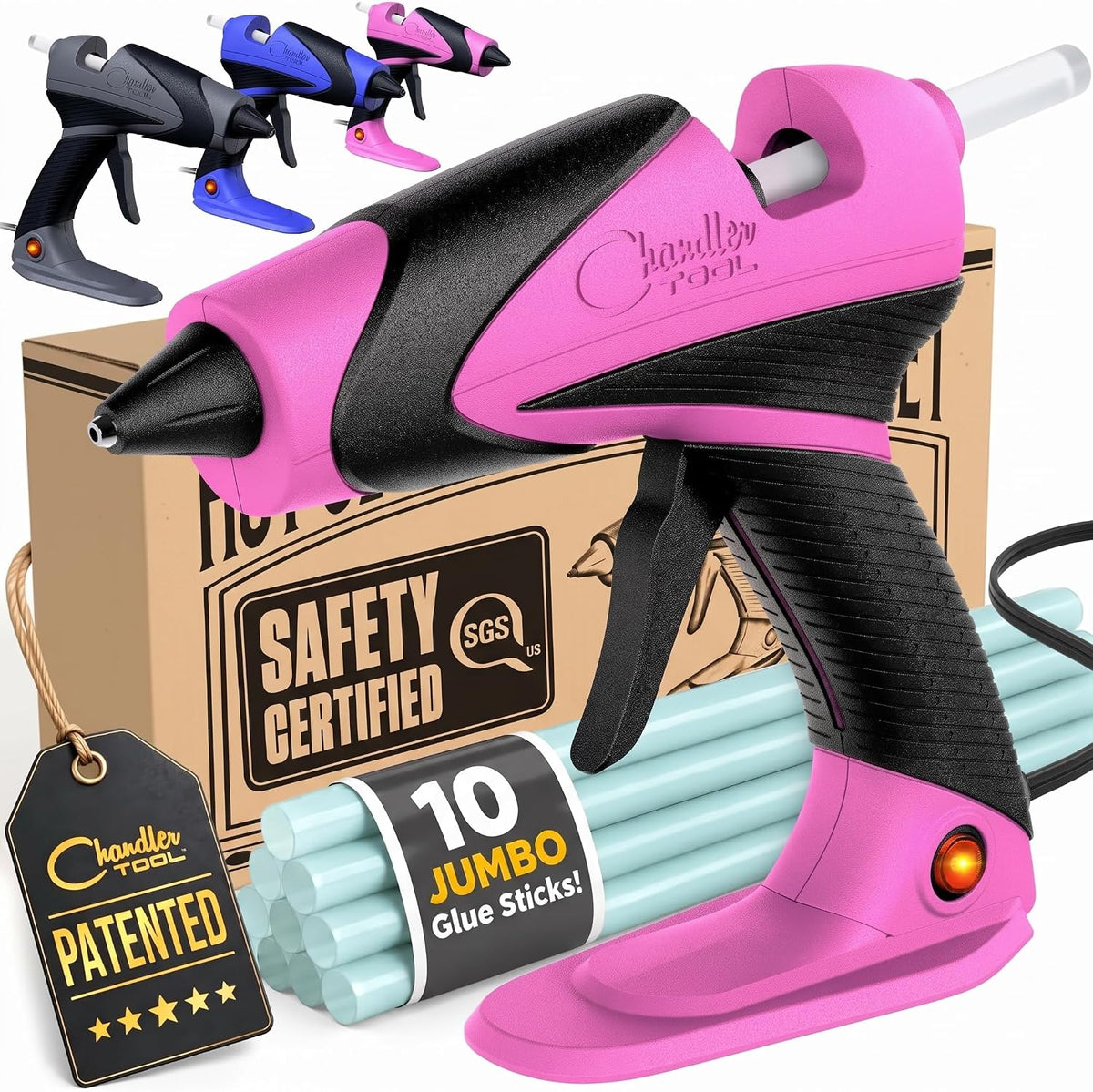 Juego de pistola y palos de pegamento caliente de tamaño completo (rosa)
