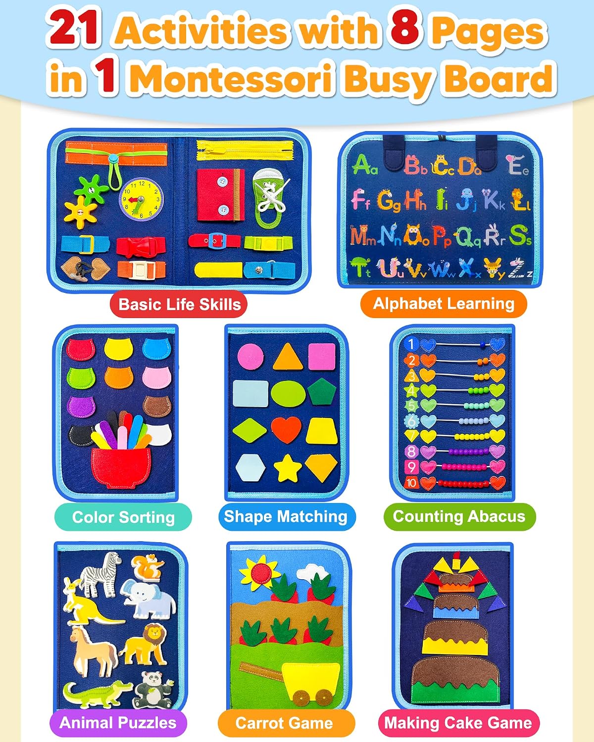 Busy Board Montessori Juguetes para niños pequeños, regalo de