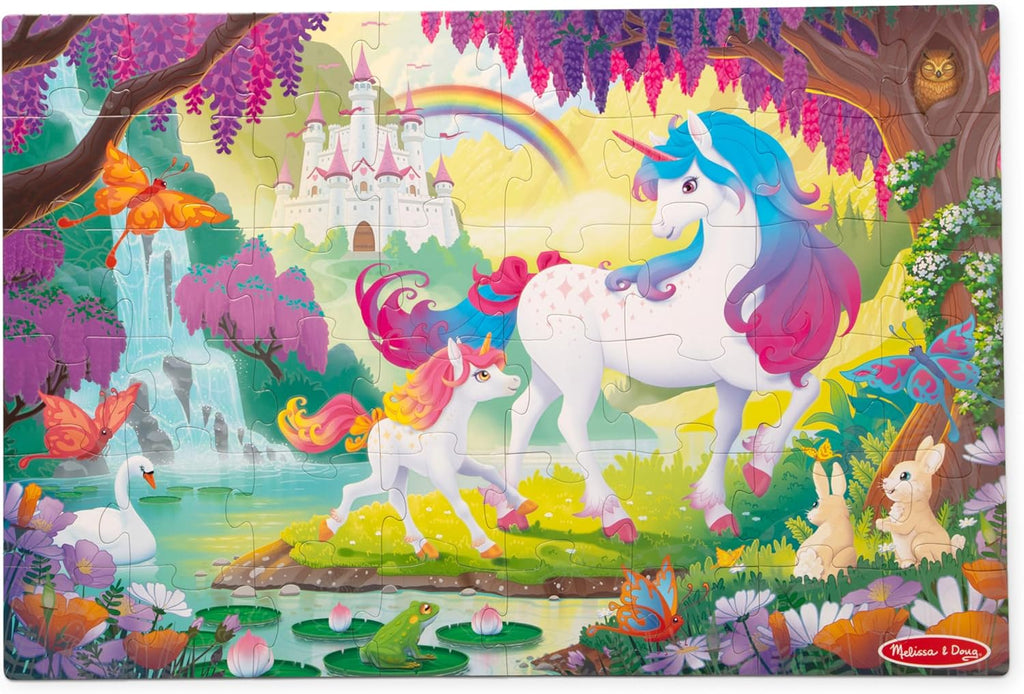 Melissa & Doug Rompecabezas de unicornio gigante que brilla en la oscuridad, rompecabezas de 48 piezas con detalles ocultos, rompecabezas para niños para niñas y niños a partir de 4 años - Certificado