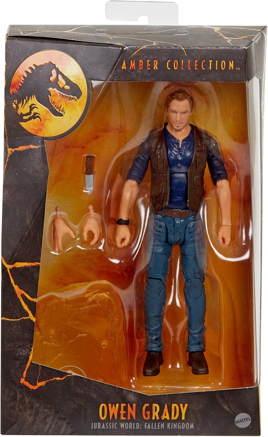 Jurassic World Toys Owen Grady Figura de acción coleccionable de 6 pulgadas con detalle de película, articulaciones móviles, accesorio de cuchillo de juguete, manos adicionales