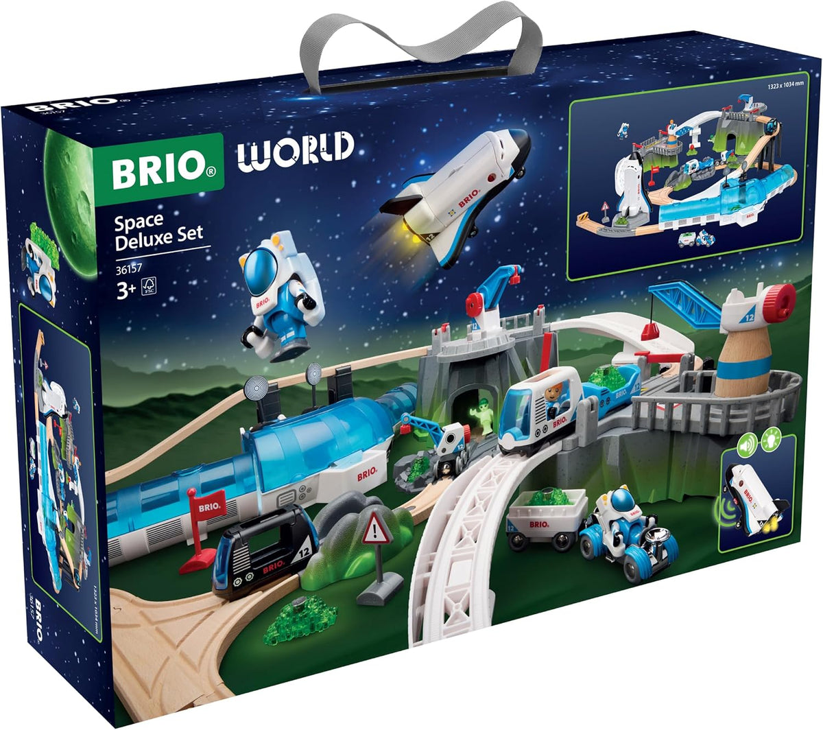 BRIO World Space Deluxe - Juego de ferrocarril de madera con certificación FSC de 56 piezas, transbordador espacial ligero y sonido, funciona con todos los juegos de trenes BRIO - A partir de 3 años