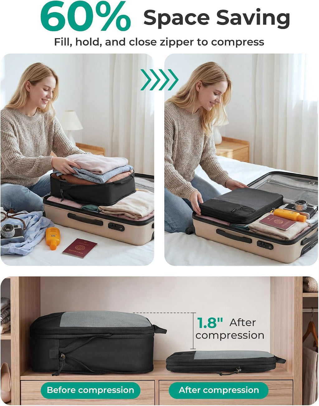 BAGSMART Cubos de compresión para artículos esenciales de viaje