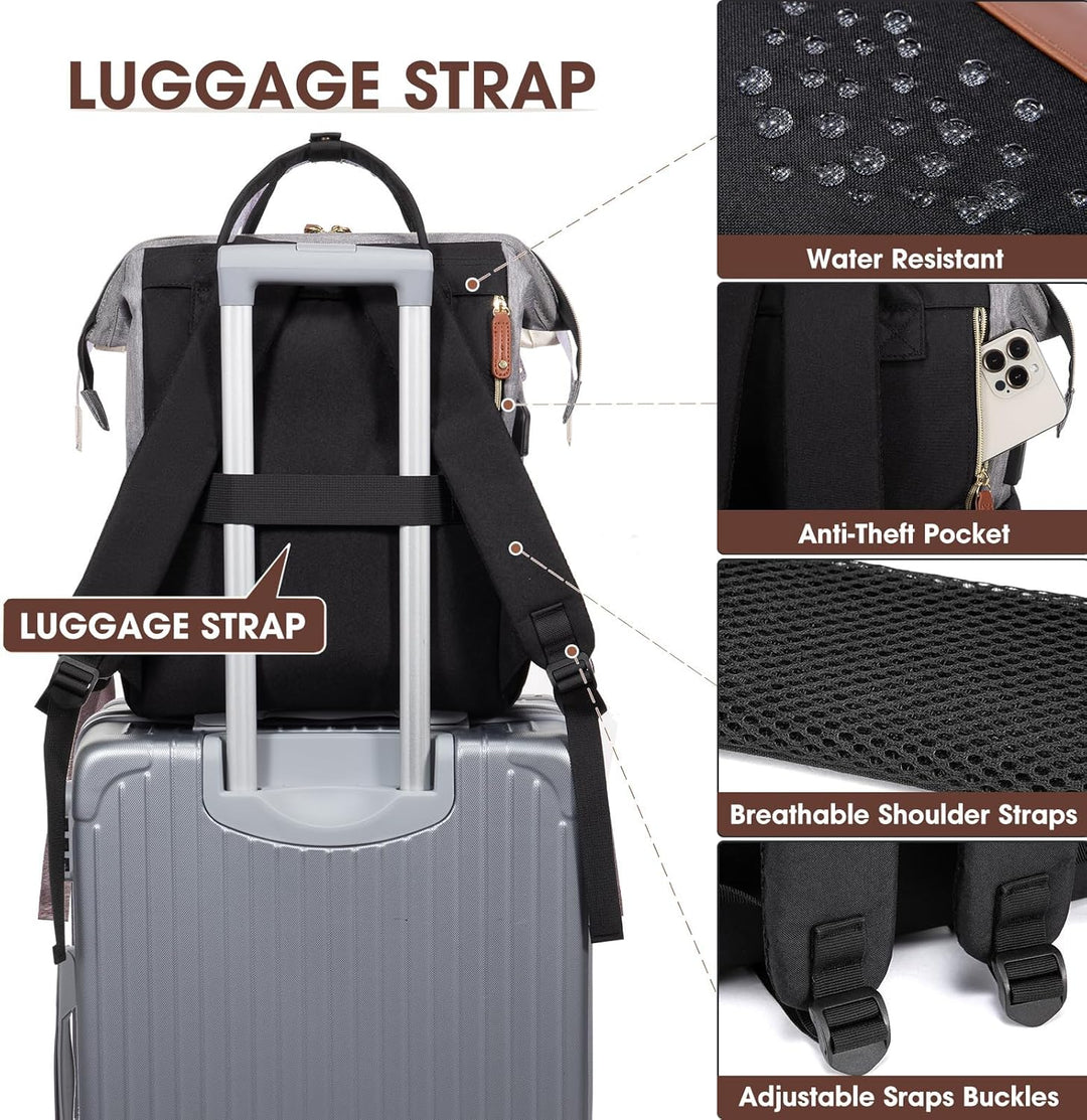 Focdod Mochila para laptop Bolsa de viaje para mujer, 7-negro gris...