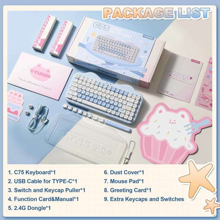 YUNZII Teclado mecánico inalámbrico C75, diseño del 75%, NKRO inter...