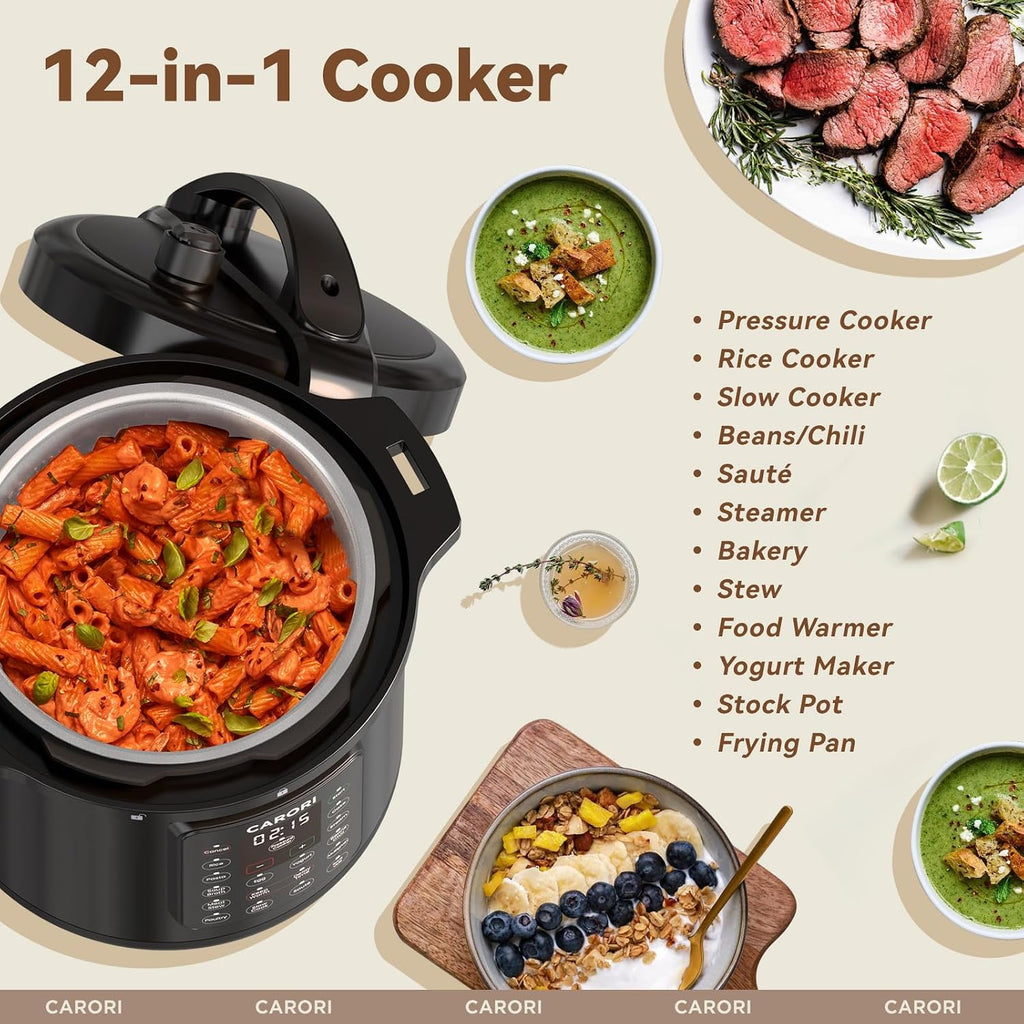 Olla a presión eléctrica 12 en 1 de 8 cuartos de galón, 1200W olla de presión multicooker con olla de acero inoxidable, olla arrocera lenta, saltear, vaporera, yogur y calentador de alimentos