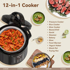 Olla a presión eléctrica 12 en 1 de 8 cuartos de galón, 1200W olla de presión multicooker con olla de acero inoxidable, olla arrocera lenta, saltear, vaporera, yogur y calentador de alimentos