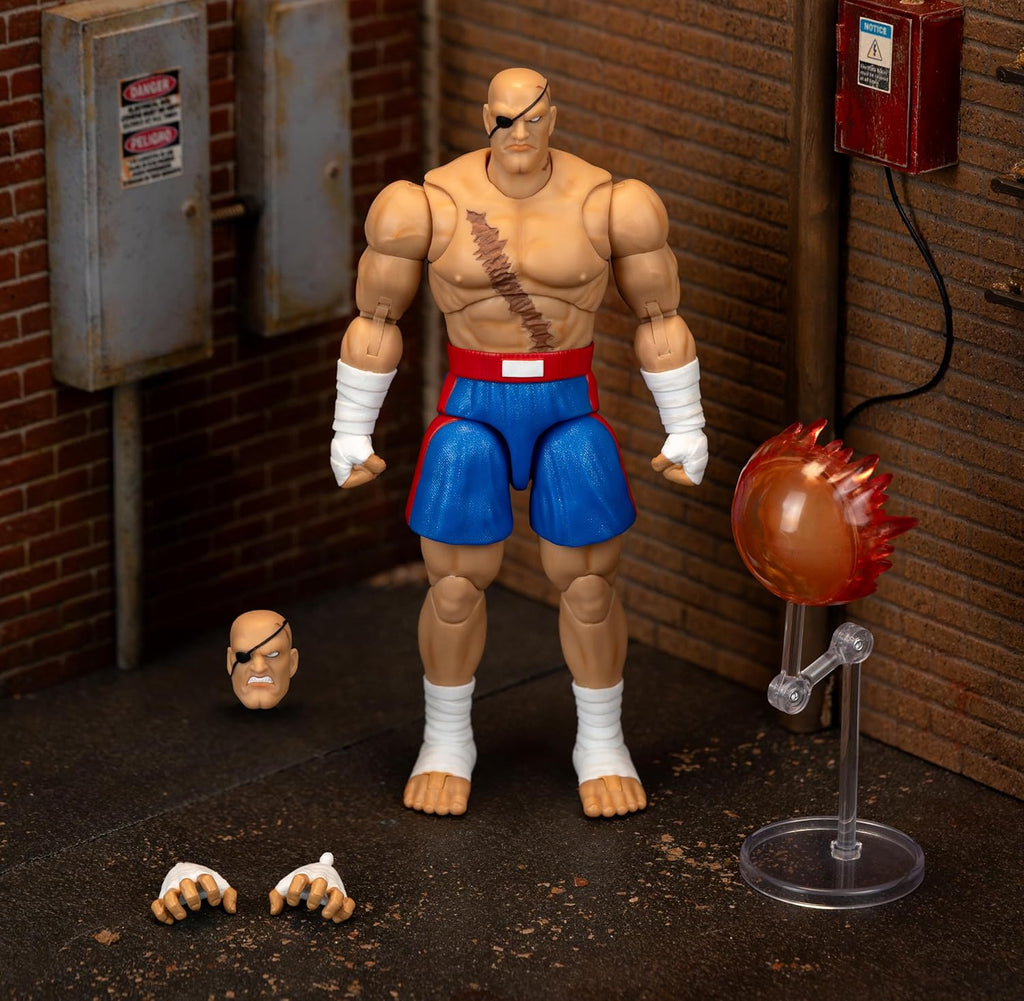 Jada Street Fighter II Sagat Deluxe - Figura de acción a escala 1:12, altamente articulada