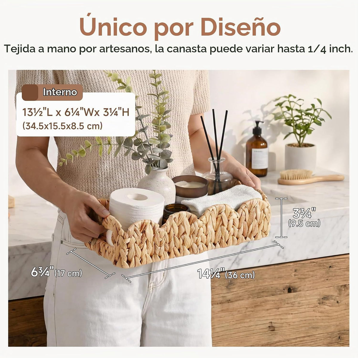 StorageWorks Cesta festoneada de mimbre, cestas de baño pequeñas para