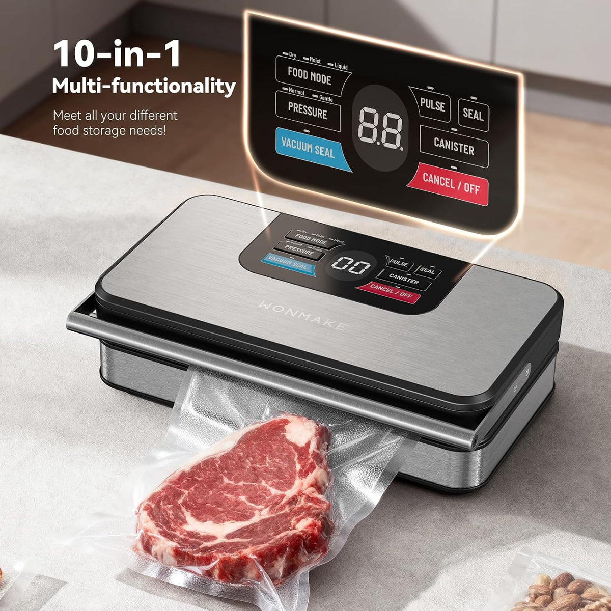 Sellador al vacío 95kPa para alimentos, máquina selladora al vacío 10 en 1