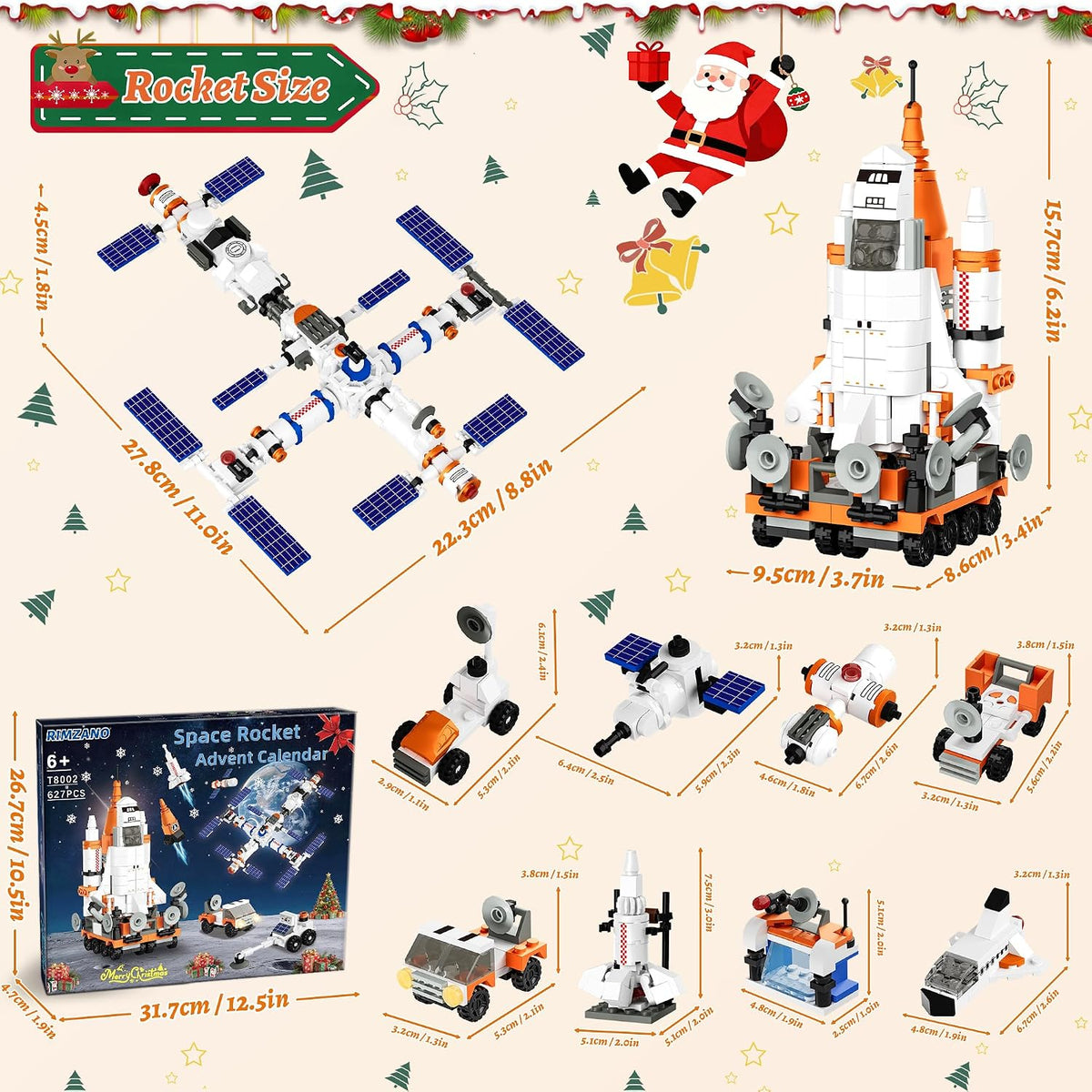 Calendario de Adviento 2026, juego de construcción de cohetes espaciales de Navidad compatible con Lego, bloque de construcción de la estación espacial, cuenta regresiva de 24 días, juguetes